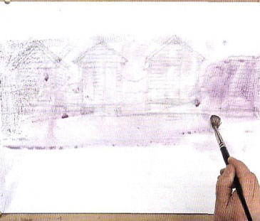 Как рисовать акриловыми красками пляжные кабинки - шаг 2
