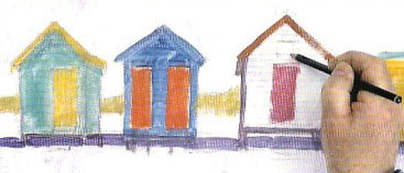 Как рисовать акриловыми красками пляжные кабинки - шаг 5