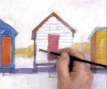 Как рисовать акриловыми красками пляжные кабинки - шаг 6