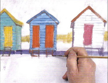 Как рисовать акриловыми красками пляжные кабинки - шаг 7